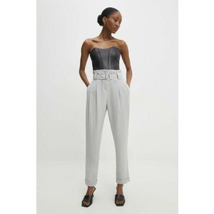 Answear Lab pantaloni femei, culoarea gri, fason chinos, high waist imagine