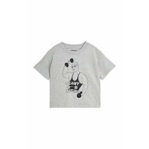 Mini Rodini tricou de bumbac pentru copii Weight lifting culoarea gri, cu imprimeu imagine