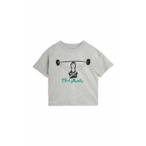 Mini Rodini tricou de bumbac pentru copii Club muscles culoarea gri, cu imprimeu imagine