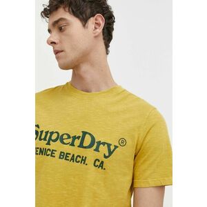 Superdry tricou din bumbac barbati, culoarea galben, cu imprimeu imagine