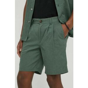 Bruuns Bazaar pantaloni scurti din in Lino Germain culoarea verde, melanj imagine