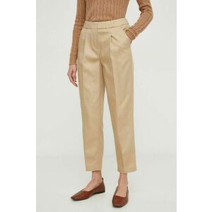 Sisley pantaloni femei, culoarea bej, fason tigareta, high waist imagine