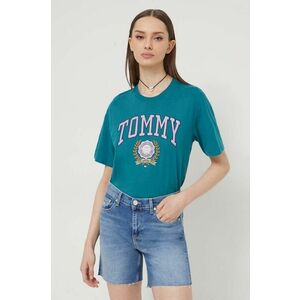 Tommy Jeans tricou din bumbac femei, culoarea verde imagine
