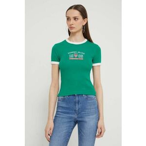 Tommy Jeans tricou Archive Games femei, culoarea verde imagine