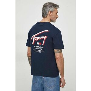 Tommy Jeans tricou din bumbac bărbați, culoarea bleumarin, cu imprimeu DM0DM18574 imagine