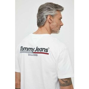 Tommy Jeans tricou din bumbac bărbați, culoarea alb, cu imprimeu DM0DM18590 imagine