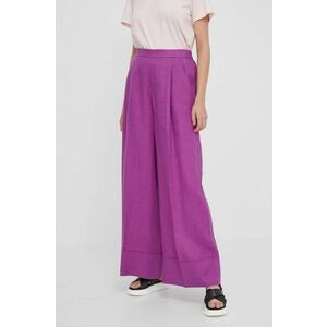 United Colors of Benetton pantaloni din in culoarea violet, lat, high waist imagine