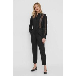 Sisley pantaloni femei, culoarea negru, fason tigareta, high waist imagine