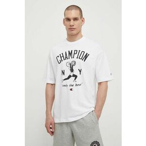 Champion tricou din bumbac bărbați, culoarea alb, cu imprimeu 219856 imagine