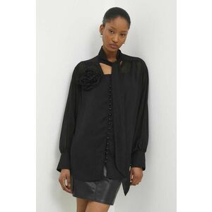 Answear Lab camasa femei, culoarea negru, cu un decolteu legat, relaxed imagine