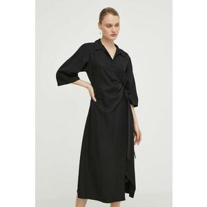 Samsoe Samsoe rochie din amestec de in culoarea negru, midi, evazati imagine