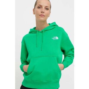 The North Face bluza W Essential Hoodie femei, culoarea verde, cu glugă, cu imprimeu, NF0A7ZJDPO81 imagine