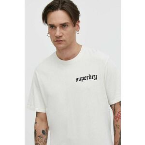 Superdry tricou din bumbac barbati, culoarea bej, cu imprimeu imagine