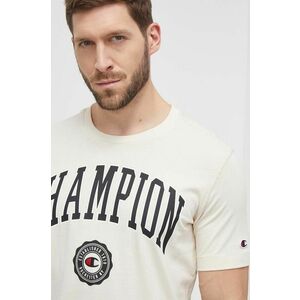Champion tricou din bumbac barbati, culoarea bej, cu imprimeu, 219852 imagine