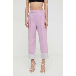 Karl Lagerfeld pantaloni din lana culoarea roz, lat, high waist imagine