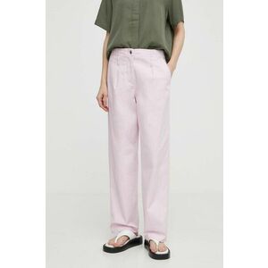 Samsoe Samsoe pantaloni din amestec de in culoarea roz, drept, high waist imagine
