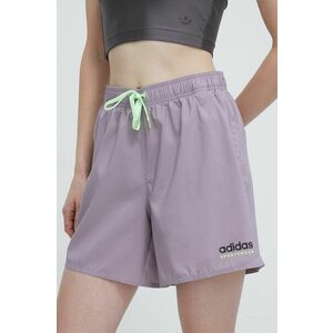 adidas pantaloni scurti femei, culoarea violet, neted, high waist, IL7252 imagine