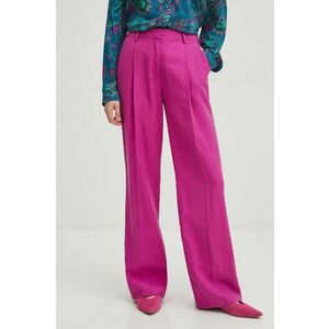 Medicine pantaloni femei, culoarea roz, lat, high waist imagine