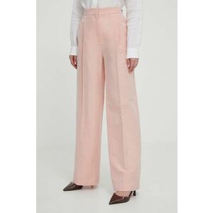 Barbour pantaloni din amestec de in culoarea roz, lat, high waist imagine