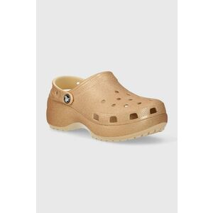 Crocs papuci Classic Platform Glitter Clog femei, culoarea auriu, cu platforma, 207241 imagine