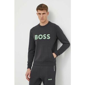 Boss Green bluza barbati, culoarea gri, cu imprimeu imagine