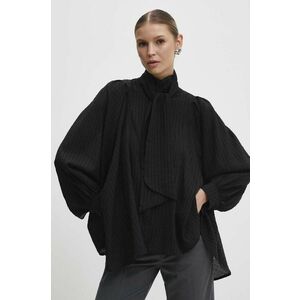 Answear Lab camasa femei, culoarea negru, cu un decolteu legat, relaxed imagine