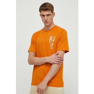 The North Face tricou din bumbac barbati, culoarea portocaliu, cu imprimeu, NF0A87FFPCO1 imagine