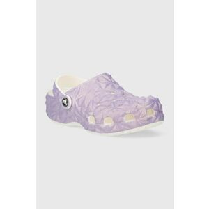Crocs slapi copii CLASSIC IRIDESCENT GEO CLOG culoarea violet imagine