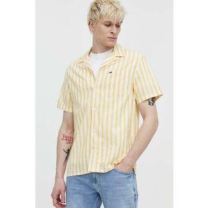 Tommy Jeans camasa din amestec de in culoarea galben, regular imagine