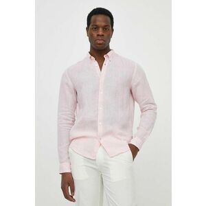 BOSS cămașă de in culoarea roz, cu guler button-down, regular 50513849 imagine