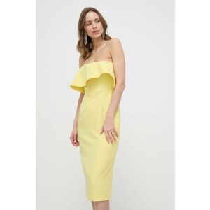 Bardot rochie culoarea galben, midi, drept imagine