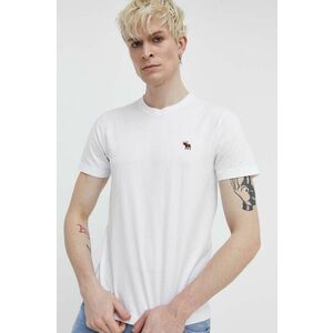 Abercrombie & Fitch tricou din bumbac barbati, culoarea alb, neted imagine