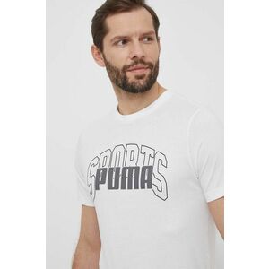 Puma tricou din bumbac bărbați, culoarea alb, cu imprimeu, 680177 imagine
