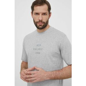 New Balance tricou din bumbac barbati, culoarea gri, cu imprimeu, MT41519AG imagine