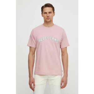 Pepe Jeans tricou din bumbac barbati, culoarea roz, cu imprimeu imagine