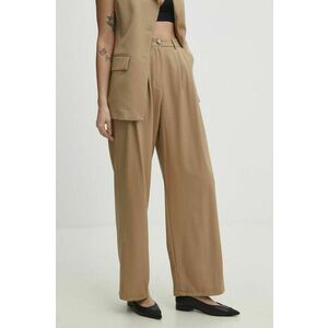 Answear Lab pantaloni femei, culoarea bej, drept, high waist imagine