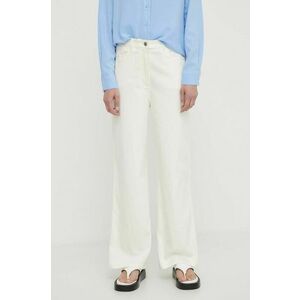 Samsoe Samsoe pantaloni din amestec de in SASHELLY culoarea bej, drept, high waist, F24100025 imagine
