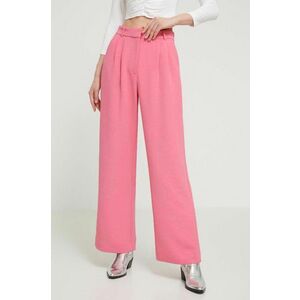 Abercrombie & Fitch pantaloni femei, culoarea roz, drept, high waist imagine