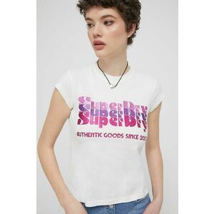 Superdry tricou din bumbac femei, culoarea bej imagine