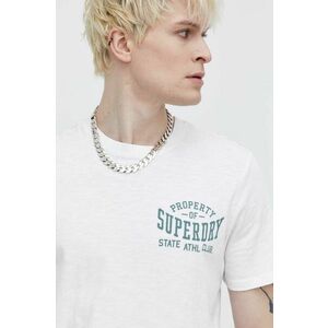 Superdry tricou din bumbac barbati, culoarea alb, cu imprimeu imagine