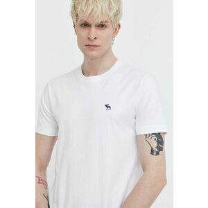 Abercrombie & Fitch tricou din bumbac barbati, culoarea alb, neted imagine