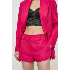 Luisa Spagnoli pantaloni scurti din in AUSILIO culoarea roz, neted, medium waist, 541135 imagine