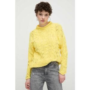 Desigual pulover de bumbac culoarea galben, cu turtleneck imagine