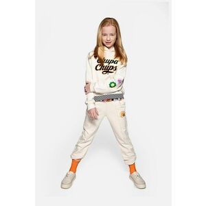 Coccodrillo pantaloni de trening din bumbac pentru copii culoarea bej, cu imprimeu imagine