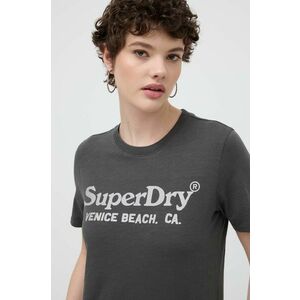 Superdry tricou din bumbac femei, culoarea gri imagine