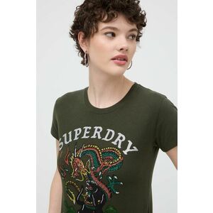 Superdry tricou din bumbac femei, culoarea verde imagine