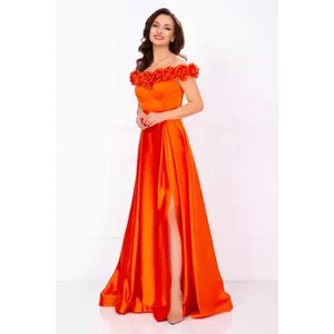 Rochie eleganta lunga Penelope orange cu trandafiri pretiosi imagine