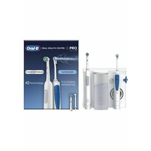 Set irigator bucal Oral Health Center + Periuta de dinti electrica Pro Series 1 - 5 program de presiune - 1 duza Oxyjet - 1 duza cu jet de apa - Curatare 3D - 2 capete - Alb imagine