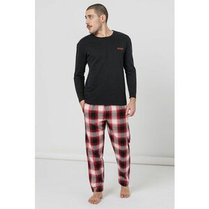 Pijama cu decolteu la baza gatului - pantaloni lungi si model in carouri imagine