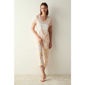 Pijama cu model floral si text imagine